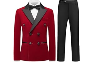 Rogers & Morris Boys Velvet Tuxedo Double Breasted Suit Formal Outfits Slim Fit Kids 3 Piece Suit Set Peak Lapel