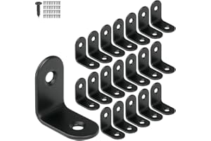 ARKS ROYAL 25mm Black Corner Brace L Bracket, 90 Degree Corner Brace Fastener Stainless Steel with Screws, 1″L x 0.6″W, 20pcs