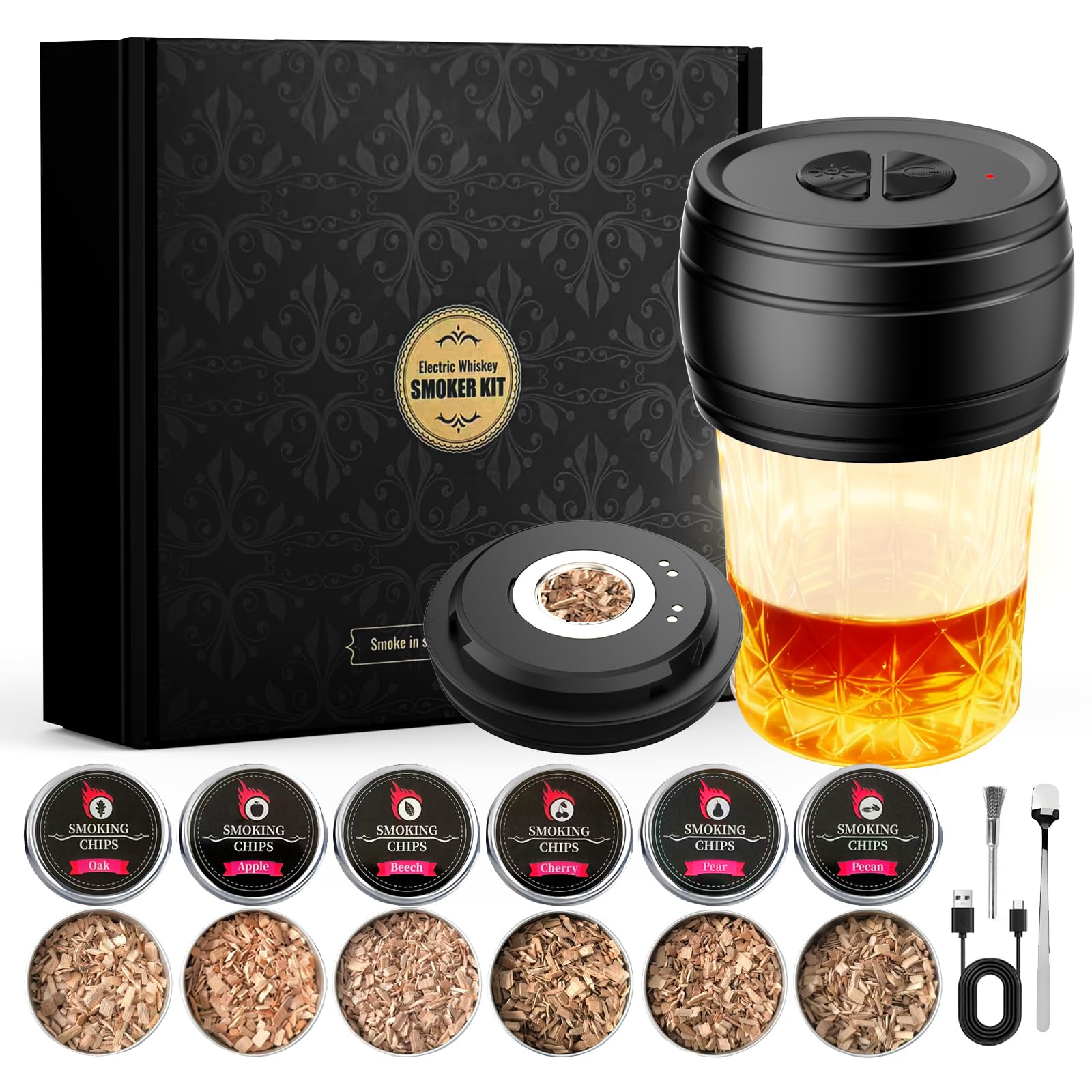 View 1 of ***SMOKING CHIPS ARE MISSING!!!***Electric Whiskey Smoker Kit Built-in Lighter, Rechargeable Old Fashioned Cocktail Bourbon Drink Smoker kit with 6 Wood Chips Whisky Kit Gifts for Men Dad Husband Boyfriend ***SMOKING CHIPS ARE MISSING!!!***