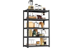 Bezuny Storage Shelves, 27.6" W Metal Shelving Unit, 2000LBS Utility Shelf Organizere, Adjustable 5 Tier Steel Standing Shelves for Pantry, Kitchen, Closet, Bathroom, Basement and Warehouse, Black