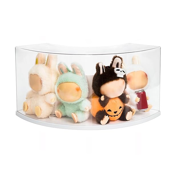 TREAYES ARC-SHAPED CLEAR DOLL DISPLAY CASE COMPATIBLE WITH LABUBU – CURVED CORNER STACKABLE ORGANIZER FOR 7 INCH COLLECTIBLES, DUST-PROOF TOY STORAGE BOX WITH TOP SHELF | NO ASSEMBLY NEEDED