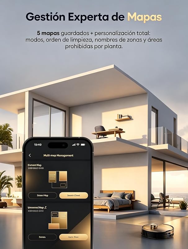Robot Aspirador y Fregasuelos Autovaciado con Líquido Limpiador: Láser LiDAR Lineal, Evitación Mejorada, 10000 Pa, Refuerzo en Alfombras, App y Voz, para Apartamentos y Familias con Mascotas