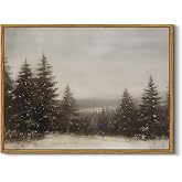 InSimSea Framed Canvas Wall Art Winter Christmas Decor Living Room Pine Tree Forest Decor Nature Landscape Decoration for Bedroom Bathroom Rustic Xmas Holiday Gifts 12x16 Inch