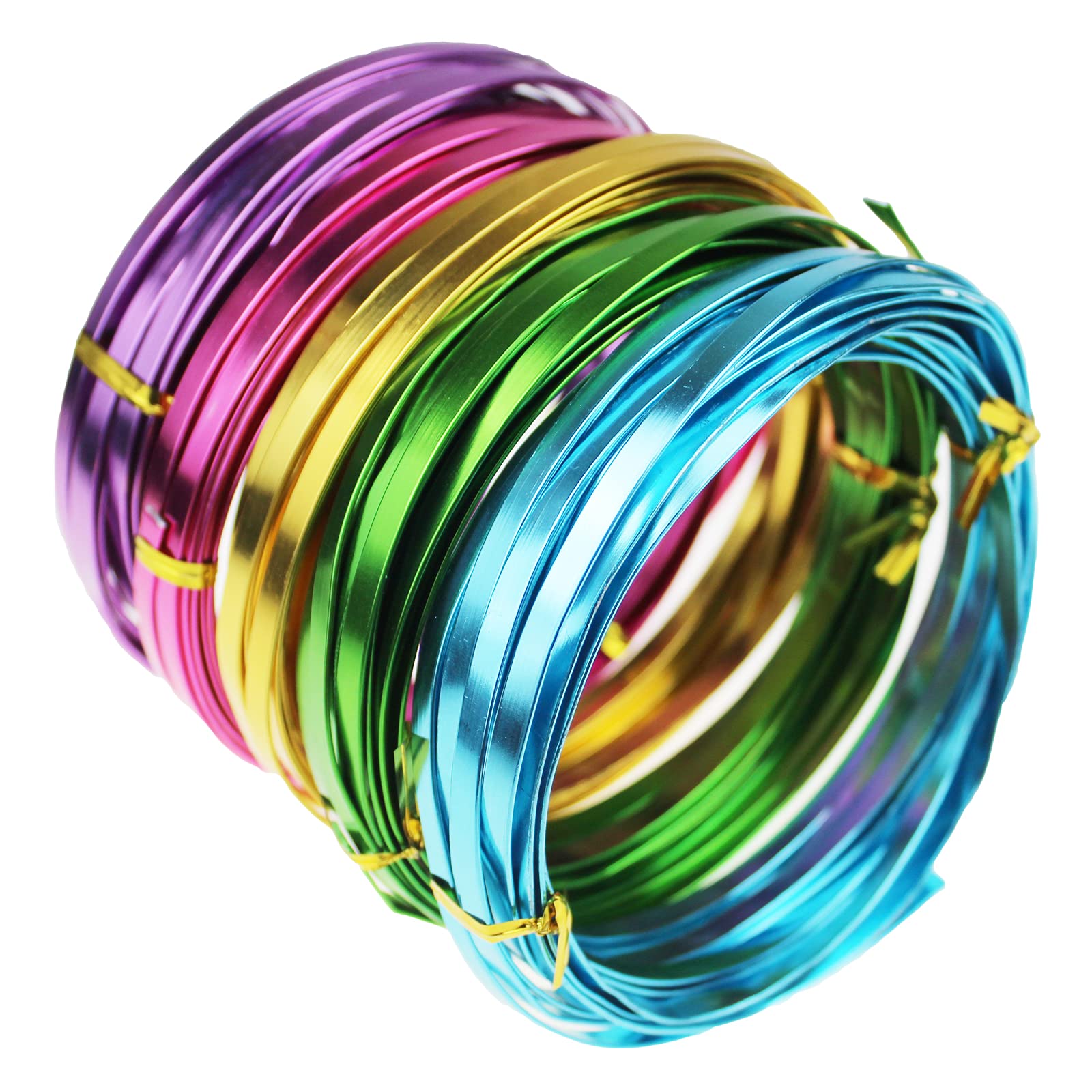 Goodma 5 Rolls 5mm Wide Multi-Colored Flat Aluminum Wire for Jewelry Making, DIY Sculpture, Armature and Crafts