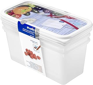 Rotho Domino 3er-Set Gefrierdosen 1.5l mit beschreibbarem Motiv auf dem Deckel, Kunststoff (PP) BPA-frei, weiss, 3 x 1,5l (23,3 x 11,8 x 11,2 cm)