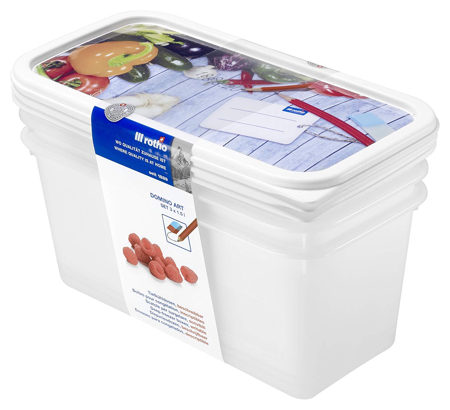 Rotho, Domino, Set of 3 storage cans 3x1.5 l, Plastic (PP) BPA-free, white, (23.3 x 11.8 x 11.2 cm)