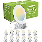 DAMINY 12 Pack 6 Inch LED Recessed Lighting with Junction Box,5CCT,Ultra-Thin Recessed Light,10W 1100LM, Dimmable Canless Wafer Ceiling Light, High Brightness