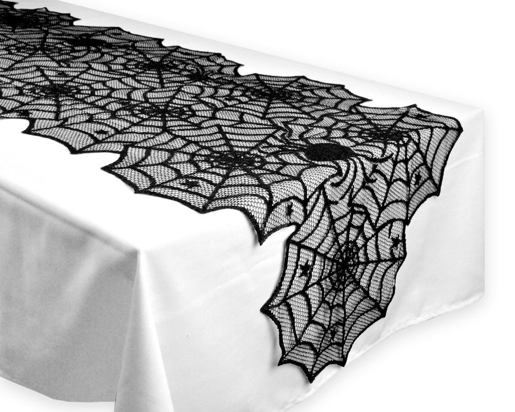AISHNE Spider Web Table Cloth Halloween Cobweb Lace Fabric Runner Cover-Stripe 18*72inch