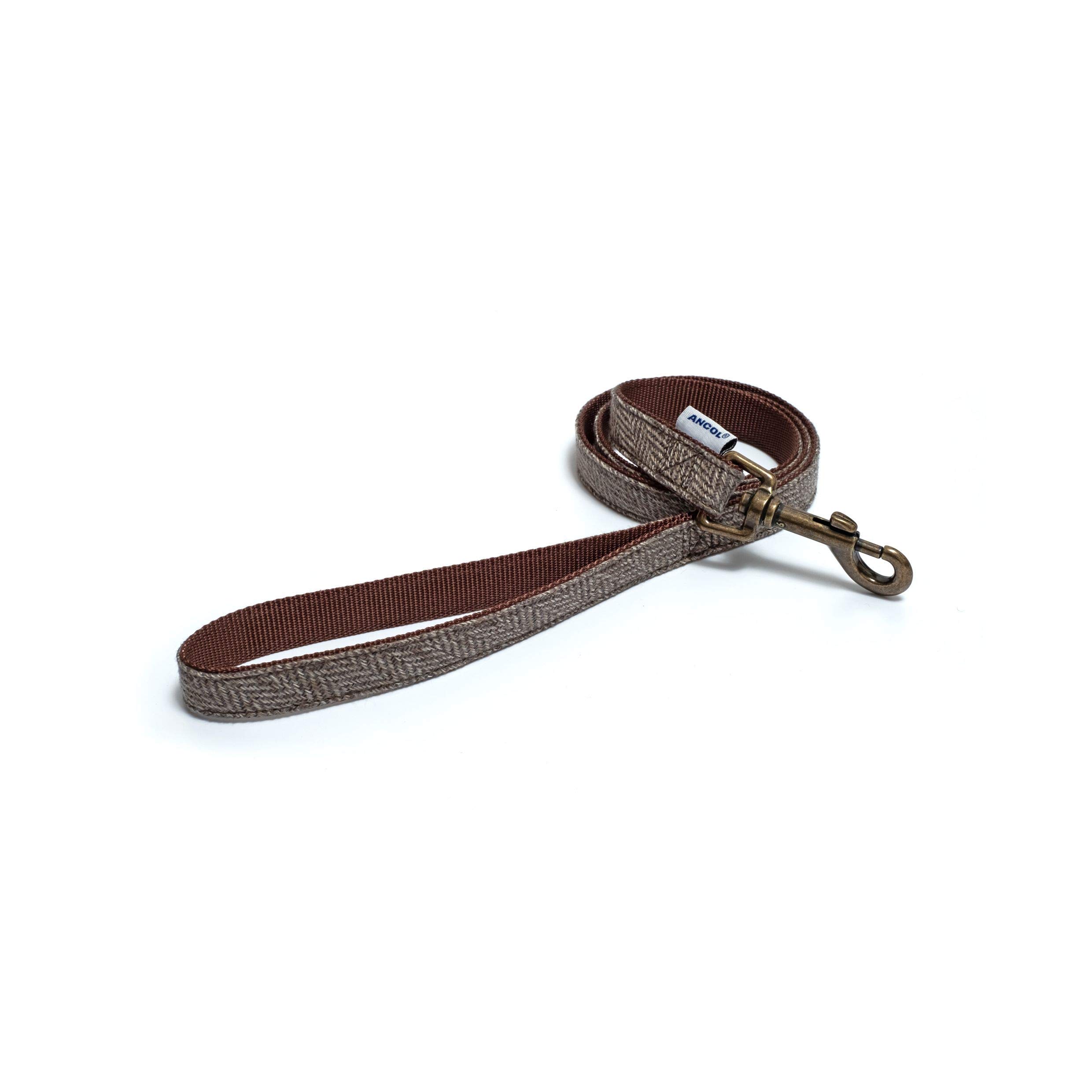 Ancol Heritage Collection Herringbone Dog Lead - Brown Nylon Fashion Lead with Country Inspired Design - Durable Weather Resistant Pet Walking Accessory - 1m x 19mm