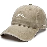 FURTALK Mountain Embroidery Baseball Cap Washed Denim-Style Distressed Hat | Felt Material, Short Upturned Brim, Adjustable Elastic Strap Fit 56-59cm, Ribbon Accent for Party