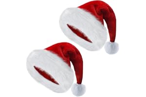 Santa Hat, 2 Pack Christmas Hat, Unisex Velvet Comfort Extra Thicken Xmas Hat for Christmas and New Year