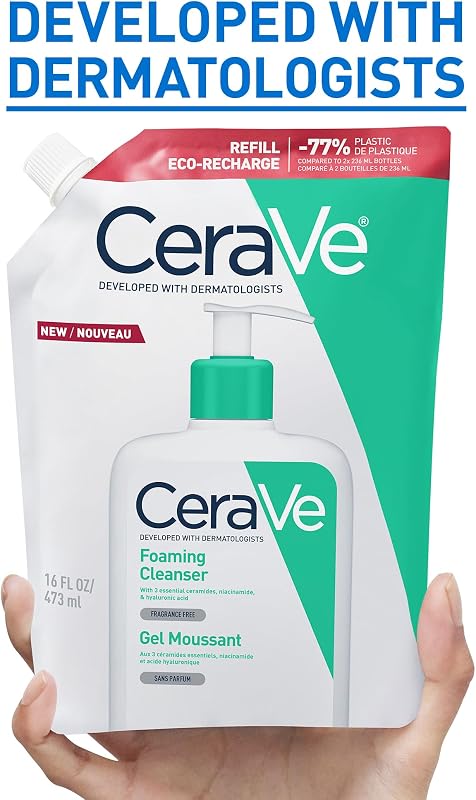 CeraVe Foaming Cleansing Gel Refill, Para Pele Normal a Oleosa, Remove o Excesso de Sebo, Enriquecido com Ceramidas Essenciais, Niacinamida e Ácido Hialurónico, Adequado para Rosto e Corpo, 473 ml