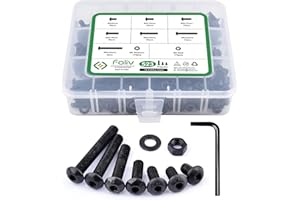 FOLIV 523PCS M5 x 8/10/12/16/25/30/35mm Button Hex Head Cap Screws M5 Metric Machine Screws Bolts Nuts Washer Assortment Kit, 10.9 Grade Alloy Steel