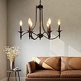 Pretoy Black Farmhouse Chandelier Iron Chandeliers for Dining Room Light Fixture 6-Light Rustic Industrial Hanging Pendant Li