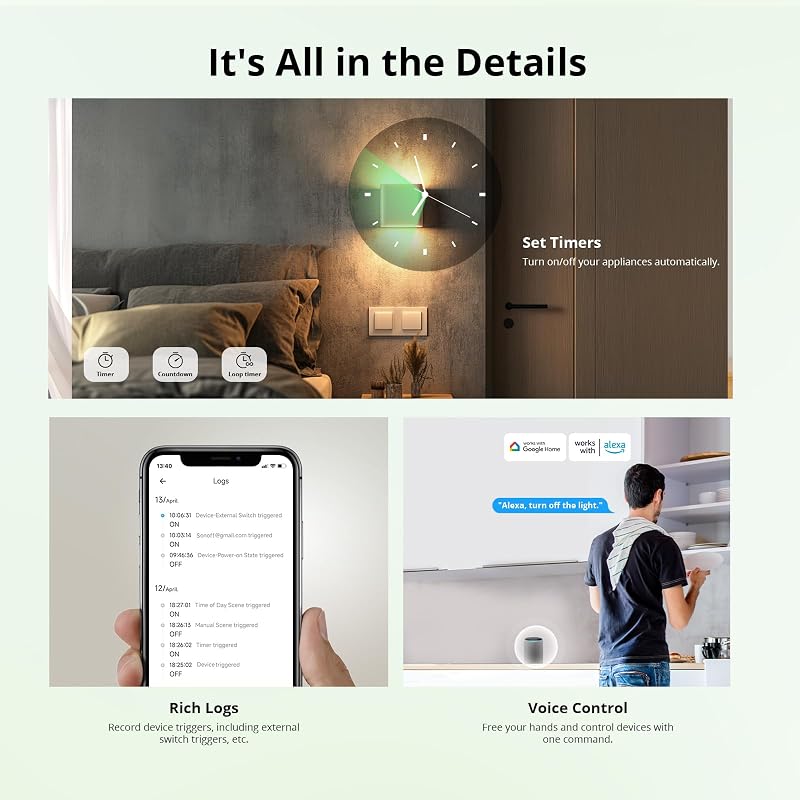 Matter Interruttore intelligente, mini modulo Wifi fai-da-te, supporto Alexa, Google Home, 4 PACK, nessun cavo richiesto