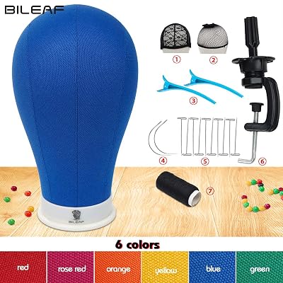 23 Inch Poly Canvas Block Mannequin Head With Stand Colored Styling Black Wig Set Manikin Head Display With Mount HolesNavy Blue Head