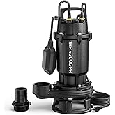 Aquastrong Sewage Grinder Pump, Cast Iron Effluent Pump, Auto Float Switch for Basement Sump Basin and Sewage Well, Black, 2 