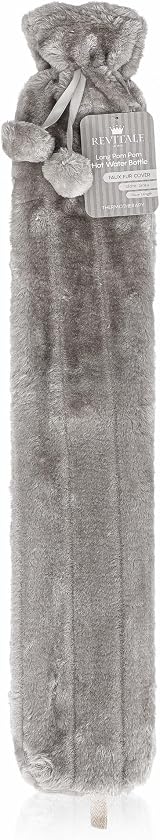 Revitale Extra Long Hot Water Bottle 72cm 2L with Faux Fur Pom Pom Cover Slate view 8
