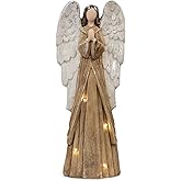 Napco Imports Light Up Angel with Wings Brown 22 inch Resin Stone Christmas Figurine