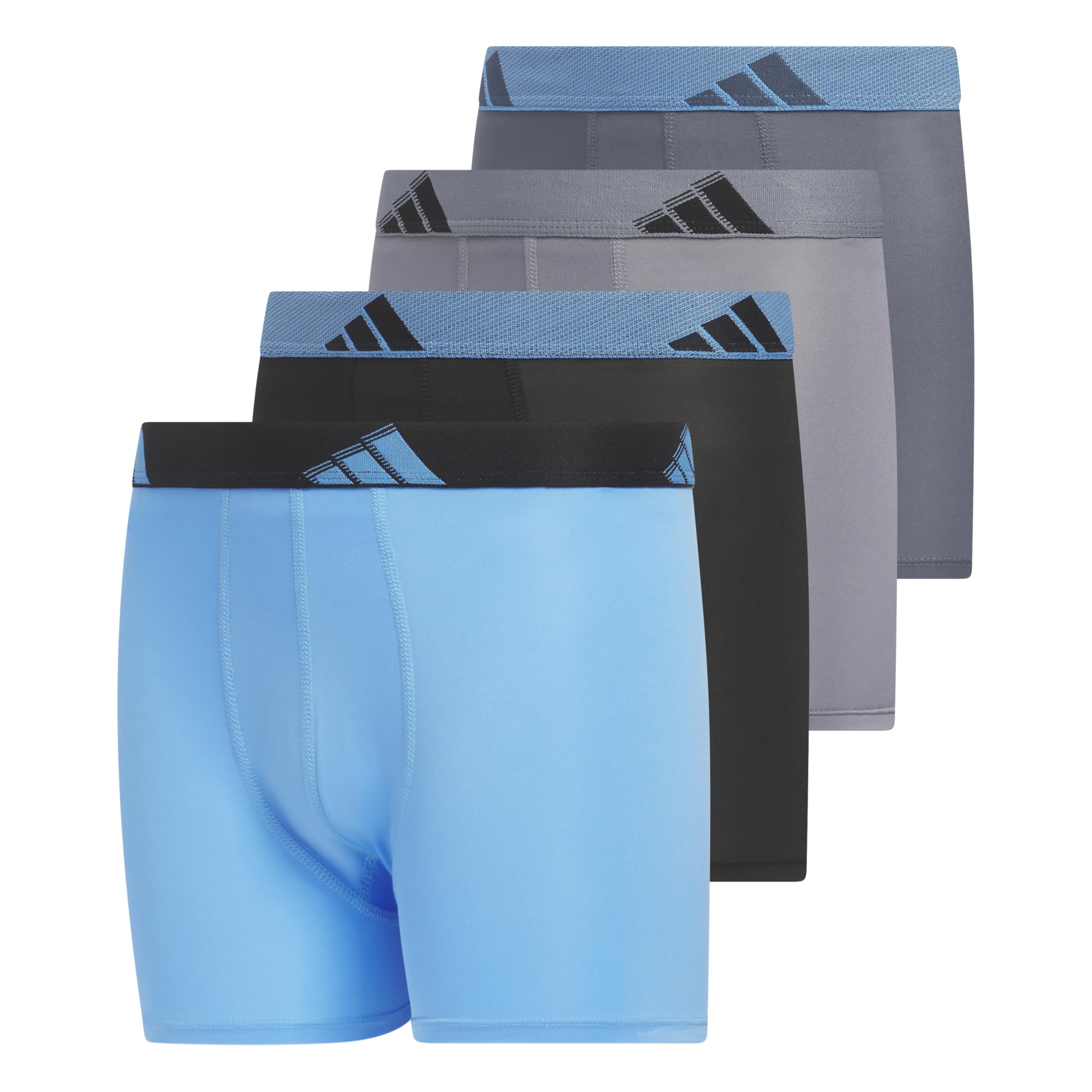 Photo 1 of adidas Boys' Performance, Kids Underwear, Athletic Fit Microfiber Boxer Briefs, Blue Burst/Black/Grey, Large