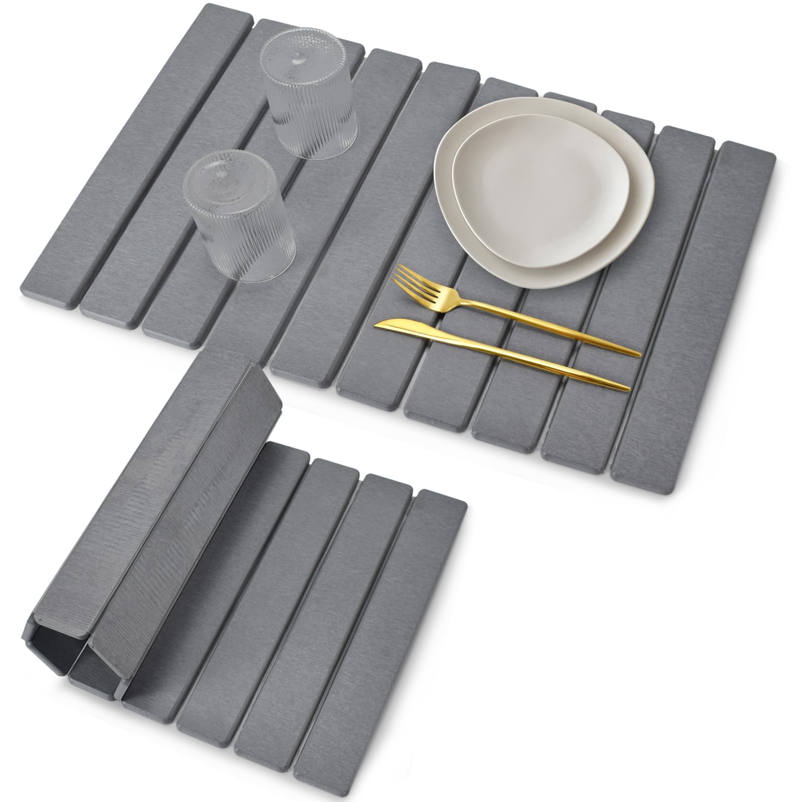 Photo 1 of Stone Dish Drying Mat for Kitchen Counter – Collapsible 24"(L)×16 (W) Super Absorbent Diatomaceous Earth Dish Drying Mat, Grey Kitchen Counter Mats for Dishes ,Bottles, Cups, Match Any Countertop