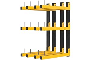 RICIAKIK Lumber Rack Wall Mount Storage Racks Folding Wood Organizer Heavy Duty Shelf Brackets With 6-Level 720 Lbs Capacity Yellow Metal Utility Racks Garage Wall Shelving for Indoor and Outdoor Use (4 Pack)