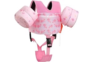 MoKo Toddler Swim Vest for Kids 15-30 lbs/30-70 lbs, Swim Arm Floaties Cartoon Swimming Water Wings with Crotch Strap, Pool F