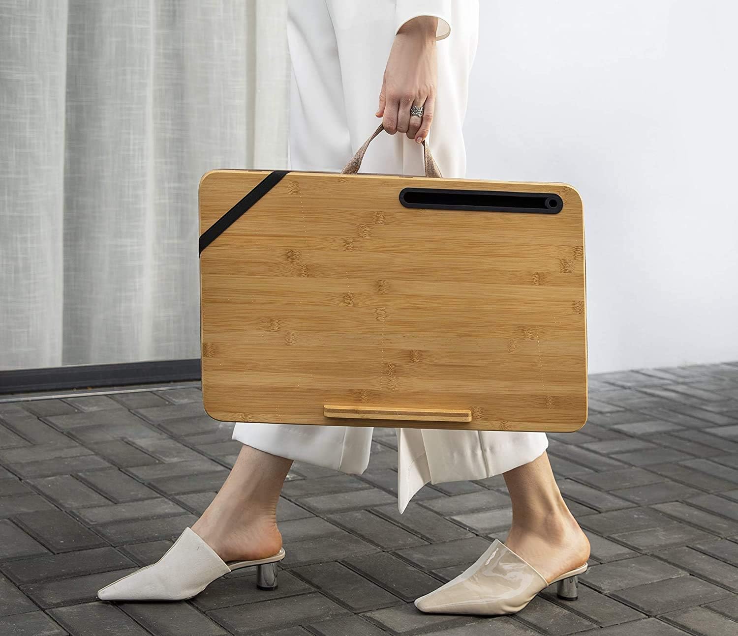 wishacc Home Office Lap Desk Portable Bamboo Laptop Lap Desk Accessories (Fits up to 17.3” Laptop) : Office Products
