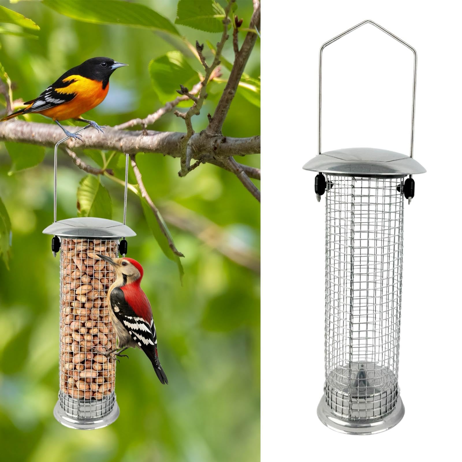 ADEPTNA Deluxe Set of 2 Garden Hanging Wild Bird Feeder Container Outdoor - Water Resistant Great for Attracting Birds (NUT FEEDER)