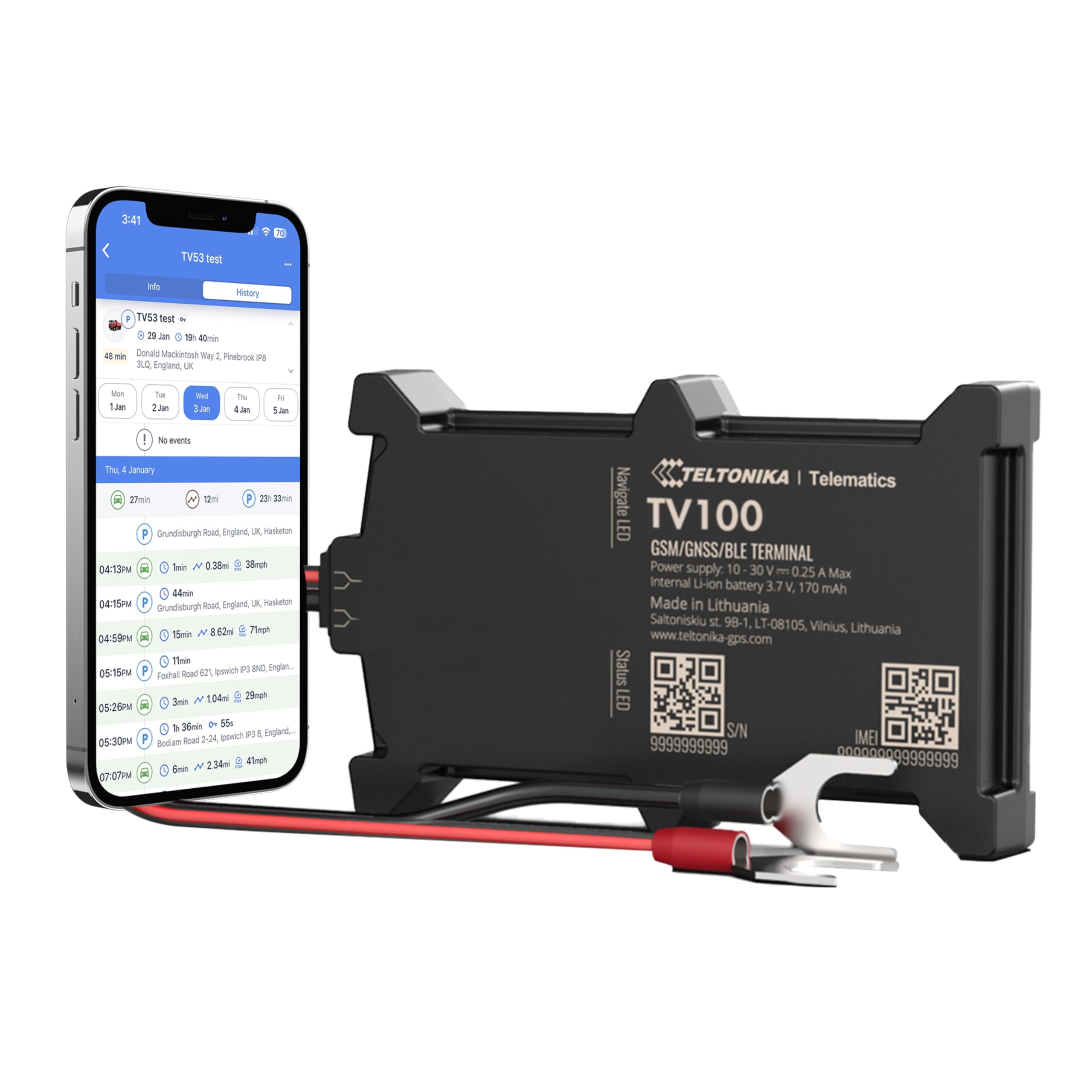 Truview TV100 GPS Tracker - Real Time Vehicle Tracker Device for Car, Van, Motorcycle, Bike, Caravan, Coach, Tractor & Motorhome Tracker - Pay As You Go, Easy 12-24V Battery Self-Install