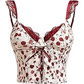 SweatyRocks Women's Lace Trim Crop Camisole Tops Spaghetti Strap Bustiers Y2k Going Out Top