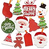SULOLI Christmas Gift Tags, 100 Pieces Colorful Xmas Kraft Paper Tags Hanging Labels with Organza Strings for Xmas Gift Decorations (Assorted 10 Styles)