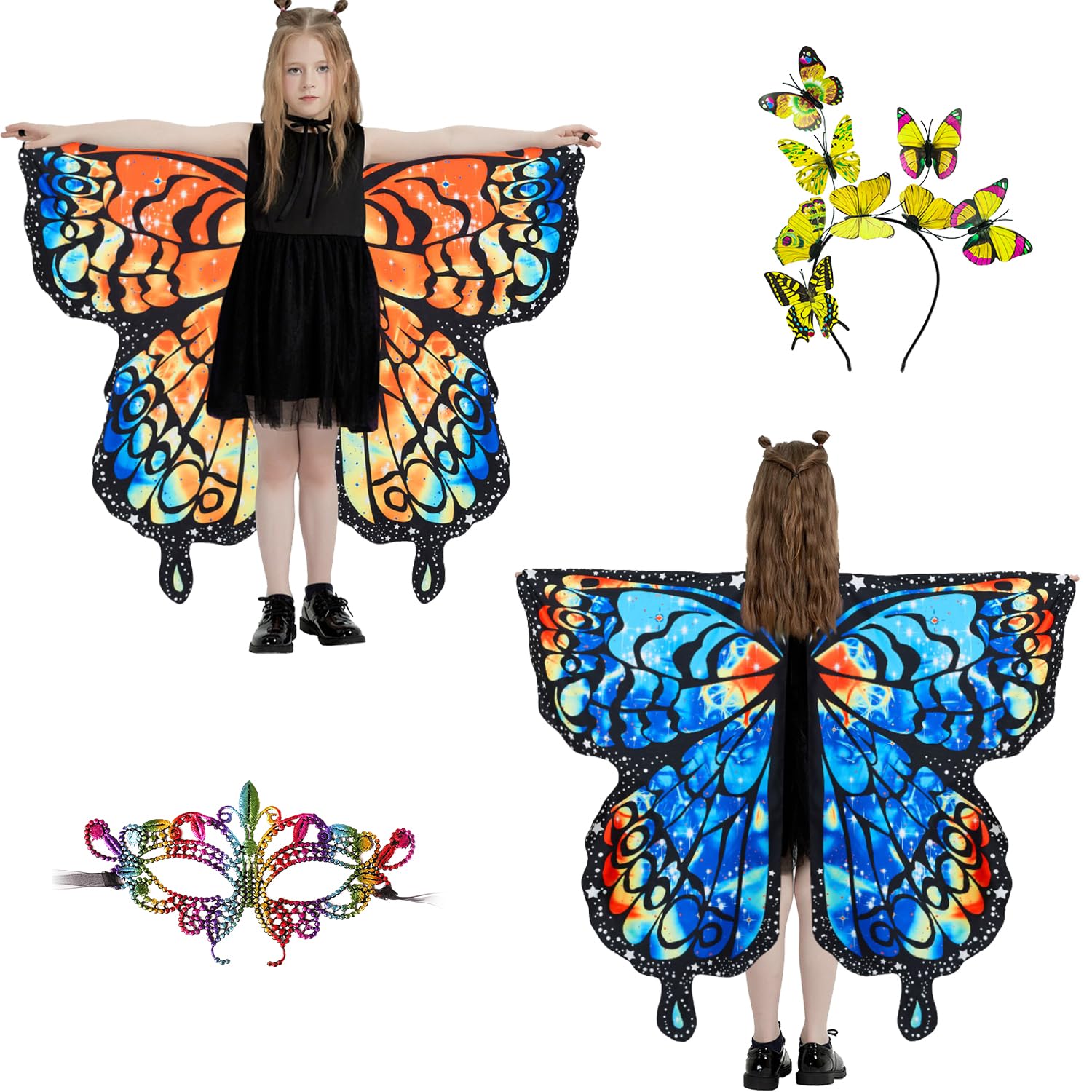 LYL. Ling Butterfly Wings For Girls, Double-Sided Fairy Wings, Halloween Costumes for Kids, Butterfly Costume for Girls (#010) — image 1