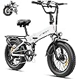 Jasion X-Hunter Electric Bike for Adults,1400W Peak Motor 30MPH Max Speed,48V 13AH Removable Battery, Full Suspension System Design,20''*4.0 Fat Tire Foldable Ebike 7-Speed Bicycles
