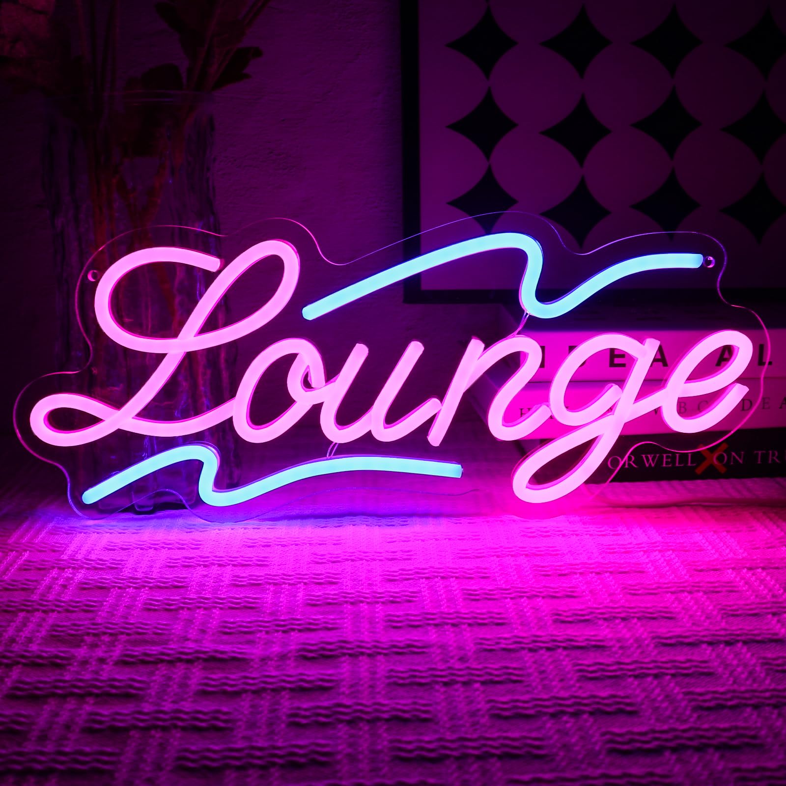 OYCGZV Lounge Neon Light Sign - Blue Pink Neon Sign for Wall Decor Lounge Room Neon Wall Light USB Led Sign for Home Bar Rest Room Hotel Game Zone Party Cafe Office Store Beauty Salon