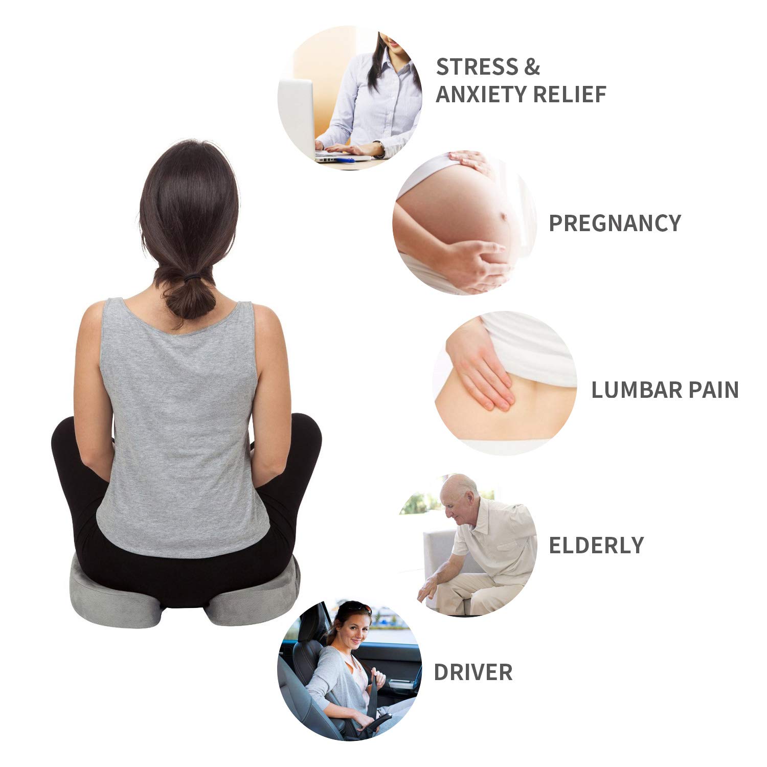 Peach Halves Orthopedic Pure Memory Foam Seat Cushion, Non-Slip Seat Cushion for Back, Sciatica, Tailbone Pain - Premium Comfort Coccyx Cushion for Car, Office Chair, Wheelchair