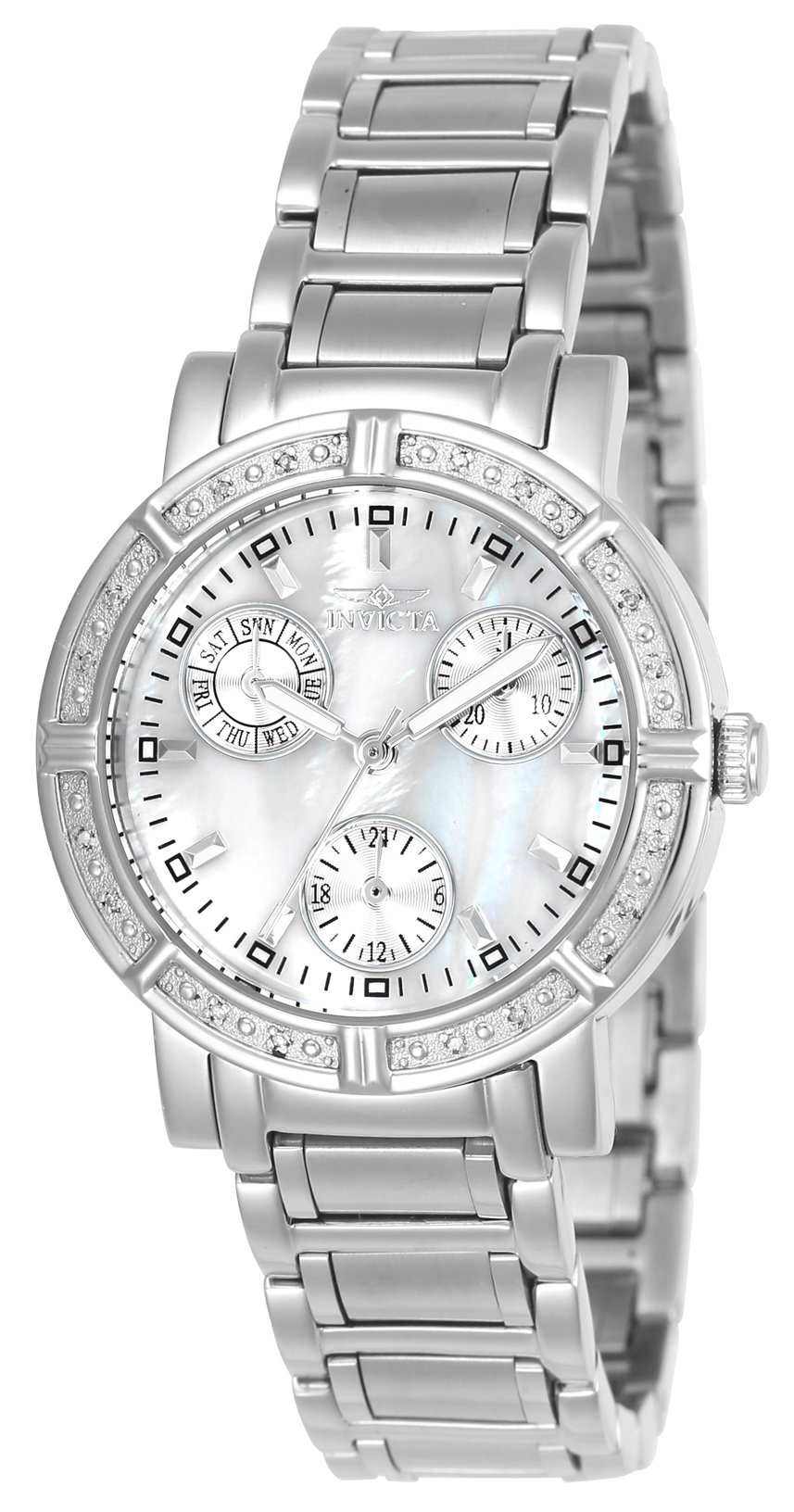 Invicta Wildflower 4718 Women's Watch - Waterproof - Analogue - Quartz Movement - stainless steel with white dial - 33mm - With 16 diamonds