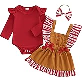 Karuedoo Newborn Baby Girl Christmas Outfit Frill Long Sleeve Romper Gingerbread Ruffle Overall Dress Set Fall Winter Clothes