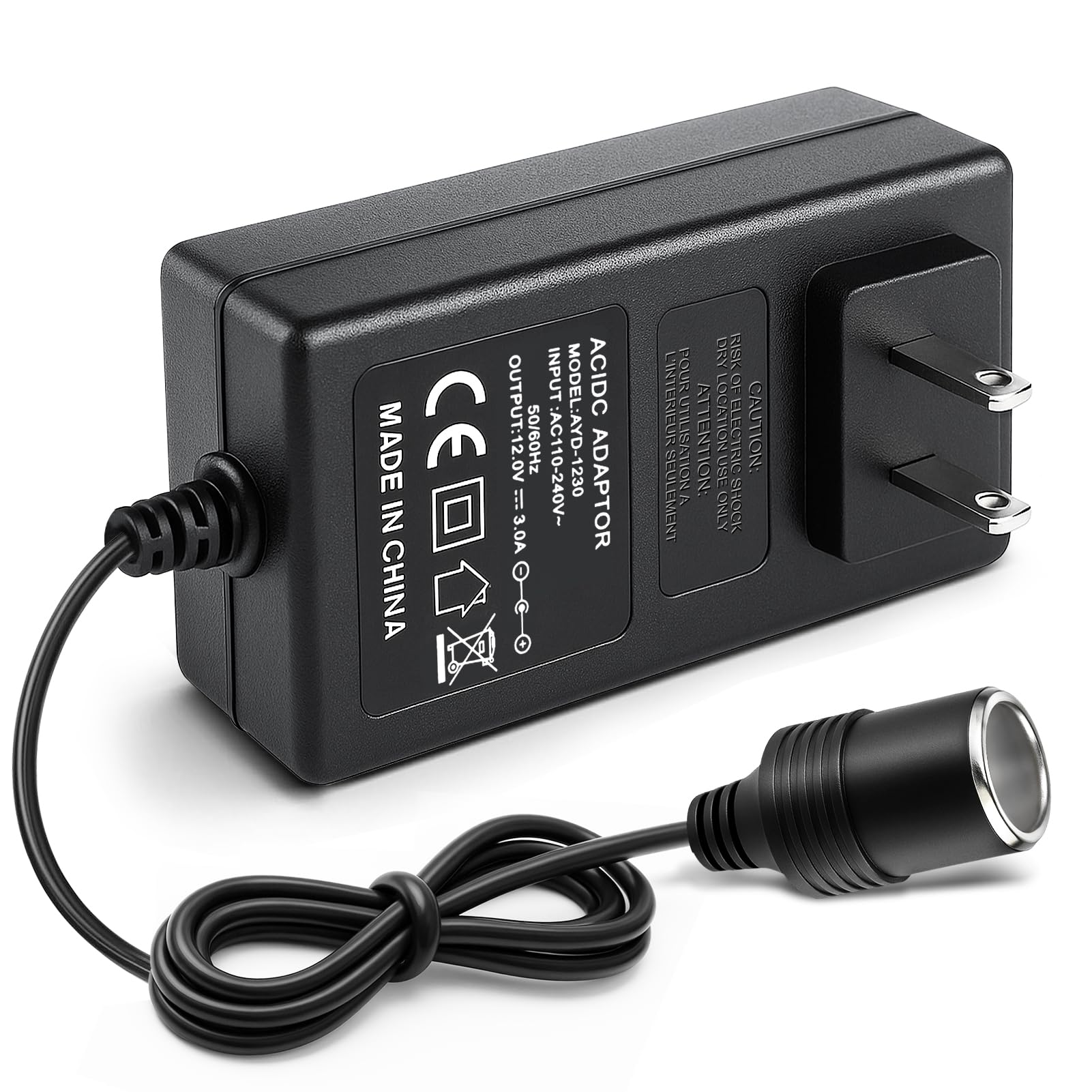 Photo 1 of 110V AC to DC 12V Converter 3A 36W, Cigarette Lighter Adapter to Wall Plug 110?240V, Home Car Power Supply Adapter for Car Fan and Low-Power Devices (Not for Vacuum Cleaner, Air Pump, Inflator)