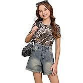 WDIRARA Girl's Camo Print Short Sleeve T Shirt Crew Neck Tee Casual Top