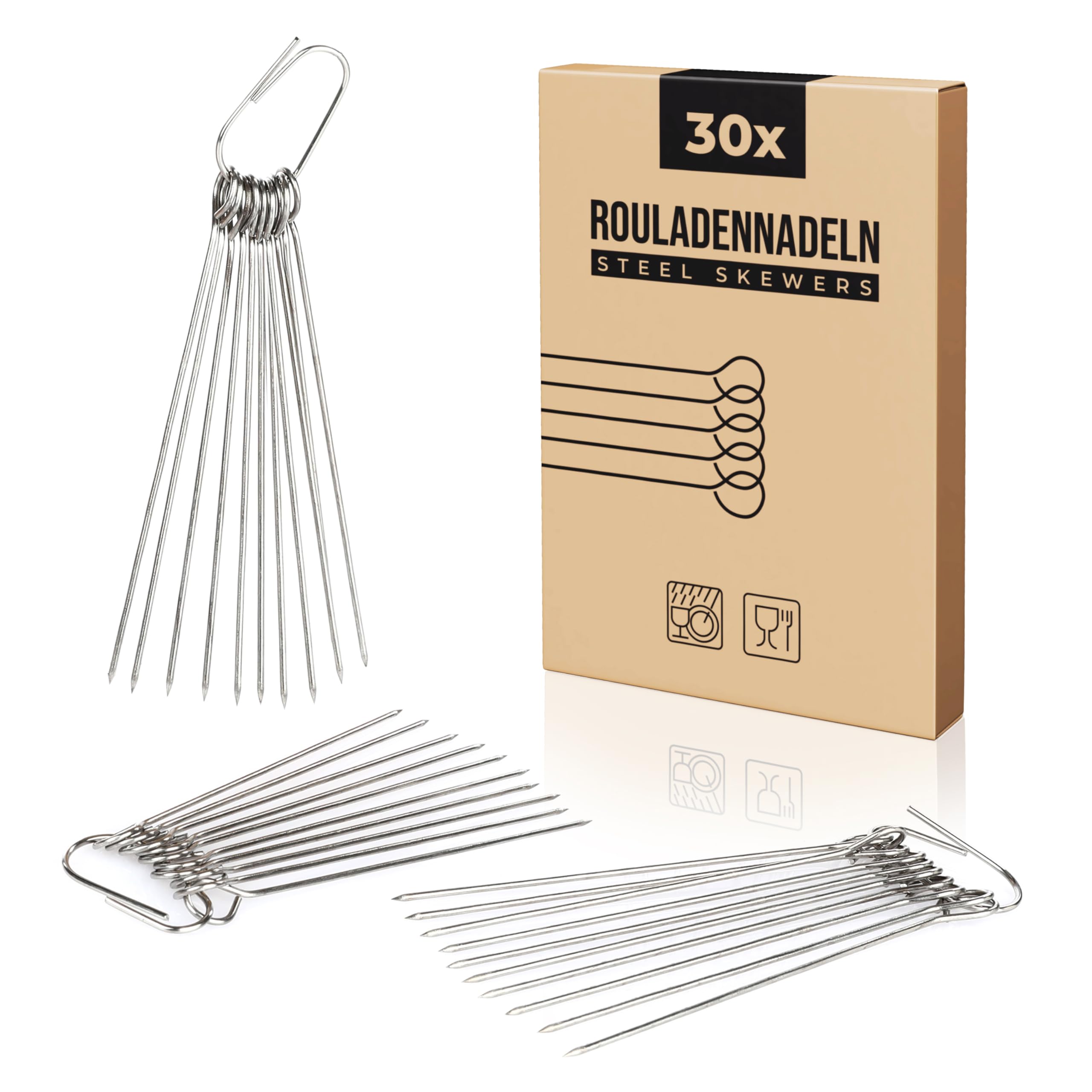Van Henry Stainless steel roulade needles, roulade skewers, 11 cm, meat needle for beef roulades, cabbage rolls, kebab skewers or cocktails, pack of 30