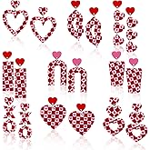 Tondiamo 9 Pairs Red and Pink Heart Earrings Gift for Women Bulk Heart Plaid Acrylic Dangle Drop Earrings Jewelry Creative Funny Accessories for Date Wedding Holiday Birthday Party Favors