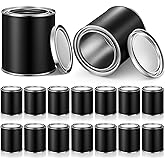 Vesici 16 Pack Empty Metal Paint Cans with Lids 0.84 Pint Paint Can Empty Unlined Can Small Multipurpose Metal Pail Buckets Storage Containers for Crafts DIY Project Adhesives(Black)