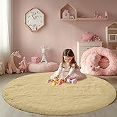 Beige Round Rug for Bedroom: 4x4Feet Soft and Fluffy Area Rug for Living Room- Round Furry Plush Carpet for Bedroom- Shag Rugs for Dorm, Home Decor