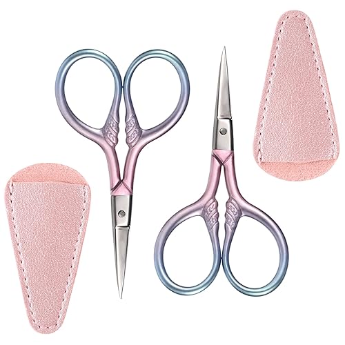 QFGasre 2 Pcs Beard and Moustache Scissors Eyebrow Scissor Grooming Mini Scissors Stainless Steel Fine Straight Tip Small Shears Nose Hair Scissor for Grooming Mustache Suitable for Men and Women