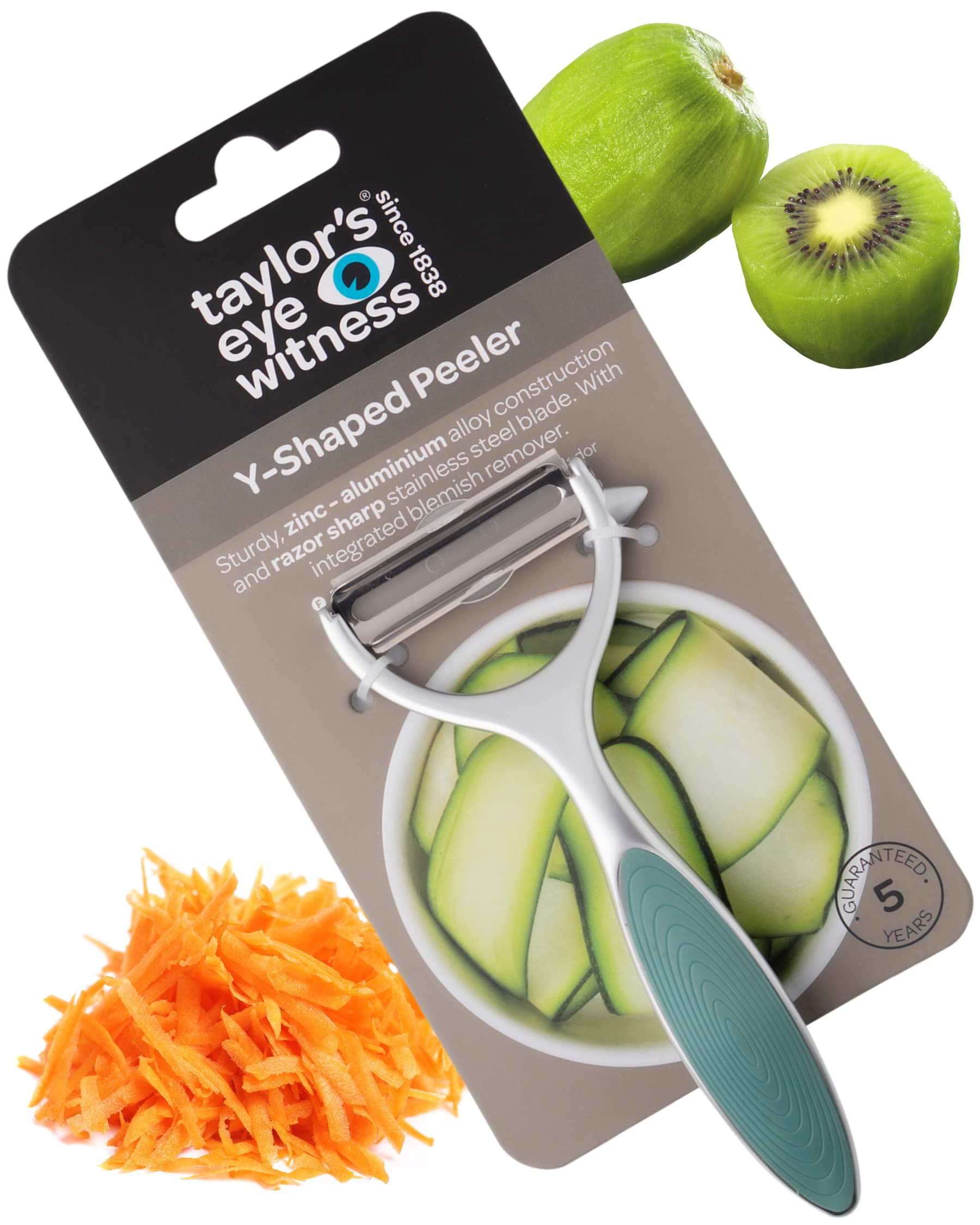 Premium Y Shaped Vegetable Peeler - Taylors Eye Witness, Great Kitchen Gadget, with Sturdy Zinc Aluminum Construction with Silver and Aqua Blue Colour, Glides Easily Over Apple, Carrot Or Potato.