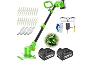 WeGofly Cordless Lawn Trimmer Weed Wacker, (Electric Weed Eater Include 2 x 12V 4.0Ah Battery and 2 Types Blades), 3-in-1 Edger Lawn Tool/Weed Eater Battery Powered/Brush Cutter - WEG12Y