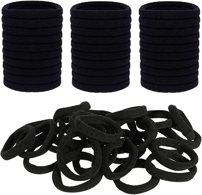 ILamourCar 50 Pcs Thick Seamless Hair Ties No Damage Black Bobbles Strong