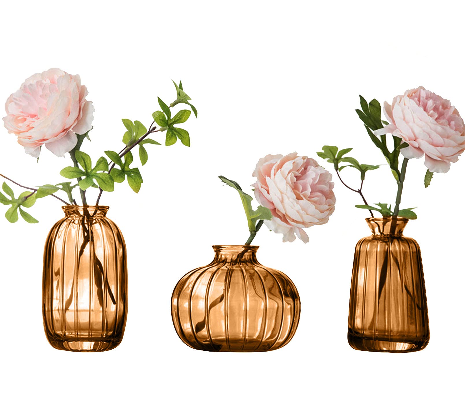 Glass Bud Vase Set of 3, Decorative Small Vase for Table Living Room Bedroom Home Office Kitchen Decor Brown — image 1