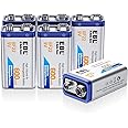 EBL 9 Volt Batteries 600mAh Li-ion Rechargeable 9V Battery Lithium-ion, 6 Packs